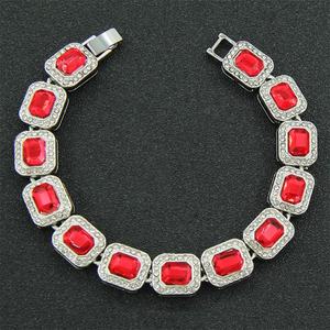 Alliage de vente d'usine avec diamant Hip Hop 12mm largeur rouge Rectangle Carbuncle Bracelet - Product Image 2