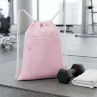 Sac à dos à cordon en polyester personnalisé avec logo, sac cosmétique étanche, pochette de rangement de voyage avec poche extérieure pour la gym