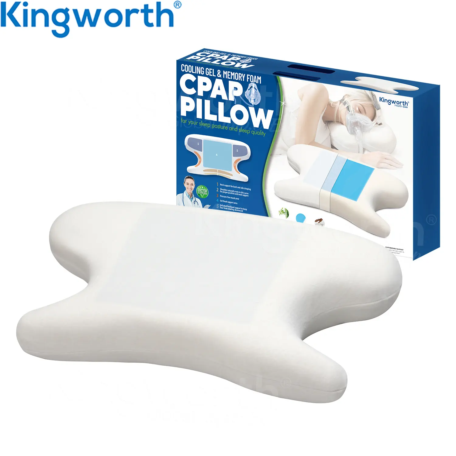 Kingworth Oreiller en gel à mémoire de forme pour l'apnée du sommeil de haute qualité avec n'importe quel masque Cpap