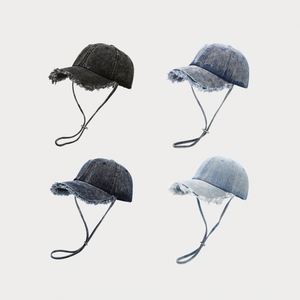 Gorra de béisbol de mezclilla desgastada con flecos deshilachados para mujer, estilo moderno, primavera-verano, para exteriores, con cuerda para el viento - Product Image 2