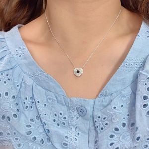S925 Silver <b>Heart</b> Pendant Necklace With <b>Black</b> Onyx Bezel Setting For Gift Fashion Jewelry - Product Image 5