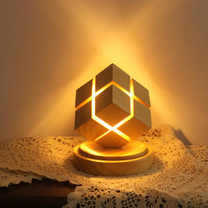 3d <span class=keywords><strong>cubo</strong></span> lampada decorativa Display a Led ricaricabile in legno luce notturna lampada Touch con batteria - Product Image 3