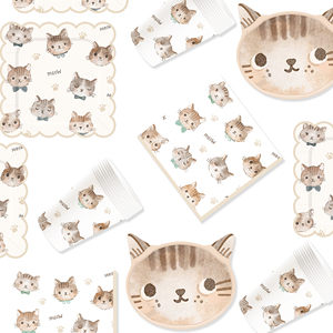 Juego de Vajilla para Fiesta de Gatos DAMAI, Vajilla para Cumpleaños Infantiles, Incluye Platos de Papel, Servilletas, Manteles y Vasos para 8 Personas - Product Image 2