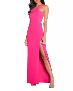2022 Hot Pink Color Fashion Evening Dresses Sleeveless Ladies Fitted Slim High Split Evening Dress