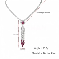 MUSHAN Collier de luxe à haute teneur en carbone avec pendentif en pierre de rubis en argent sterling 925 pour femmes, fiançailles, fête de mariage