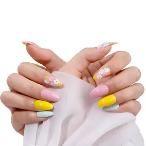 OEM ODM arcobaleno colorato stampa sulle unghie lucido fiore di primavera lucido impermeabile copertura completa unghie artificiali per salone