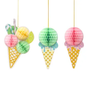 Party Paper Decoration Tricolor Ice Cream Handmade Hanging Paper Honeycomb Ball Ice Cream Honeycomb Balls For Kids Party Decor
