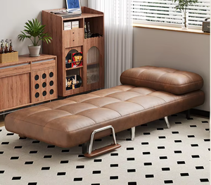 Oil Wax Leather Foldable <strong>Sofa</strong> <strong>Bed</strong> Single Dual Use for Home Bedroom Living Room Balcony Small Apartment Retractable <strong>Sofa</strong> <strong>Bed</strong> - Product Image 2
