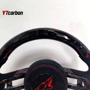 Volant de course sport personnalisé en fibre de carbone véritable forgée avec flocons rouges brodés YTcarbon pour <span class=keywords><strong>Mustang</strong></span> S550 <span class=keywords><strong>GT</strong></span> Shelby - Product Image 5