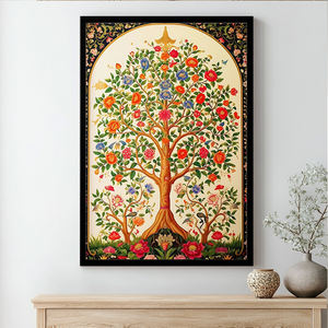 Decoración del Hogar, Impresión en Lienzo Floral Grande y Colorida, Arte Folclórico, Pinturas de Flores Vintage y Arte Mural Indio - Product Image 4