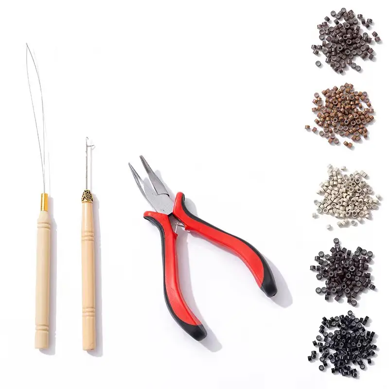 Hot selling individual Keratin Supply set pliers case wigs metal human coloring microbead micro ring link hair extension tools