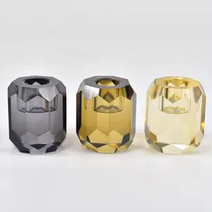 Wholesale Crystal Glass Cube Candle Stand Square Crystal Tealight Candle Holders Set For Home Decorations