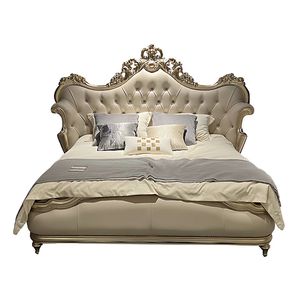 Cama de Madera Maciza Estilo Francés de 1.8m, Cama Tapizada Tamaño Queen, Cama de Dormitorio Principal de Tela de Lujo para el Hogar - Product Image 6