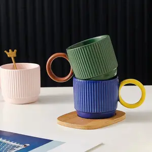 Продажа с завода Lelyi, креативная ретро-чашка для завтрака, большие чашки для ушей, чашка с блюдцем, цветная глазурованная кружка