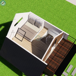 Cabane préfabriquée en bois à 2 chambres et 1 salle <span class=keywords><strong>de</strong></span> <span class=keywords><strong>bain</strong></span>, mini-<span class=keywords><strong>maison</strong></span> loft préfabriquée avec un grand baie vitrée ensoleillée - Product Image 5
