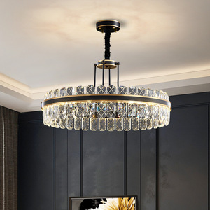 Simple Modern Indoor Hotel Decorative Black Round <b>Ring</b> Connected Crystal Dimmer Pendant <b>Light</b> - Product Image 2