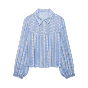 SHENZHU 2026 Printemps/Été Chemise Femme Coupe Droite Vintage à Col Manches Longues Imprimée Creuse Boutonnage Simple 4387025 - Product Image 1