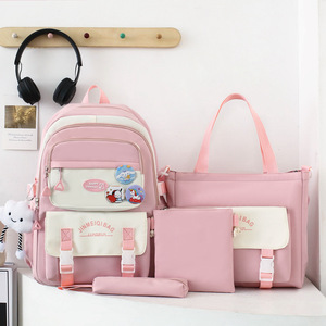 Cartable étudiant quatre pièces de grande capacité pour femmes imperméable à la mode avec fermeture à glissière Protection du dos réduisant la charge - Product Image 6