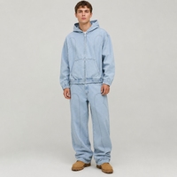 Ensemble de survêtement en jean surdimensionné et épais personnalisé YM Fashion Denim Factory, ensemble deux pièces en jean délavé, ensemble veste et pantalon en jean pour homme