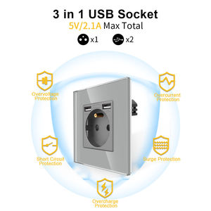 Bingoelec European 16A French <strong>Socket</strong> With Dual USB A+A Port 2.1A EU USB <strong>Socket</strong> - Product Image 5