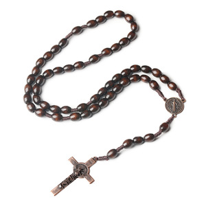 Collar de Rosario de cuentas de madera religiosa católica 8*10mm Jesús Cruz Santa oración joyería Iglesia de Pascua regalo del <span class=keywords><strong>cristianismo</strong></span> - Product Image 6