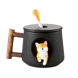 Taza personalizada de alta calidad de 420ml, Taza de cerámica de <span class=keywords><strong>Shiba</strong></span> Inu con tapa y cuchara de regalo para oficina - Product Image 2