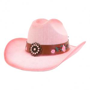 หมวกฟางทำมือ N41 สำหรับทุกเพศ สไตล์คาวบอย/คาวเกิร์ล พร้อมสายหนัง - Product Image 4