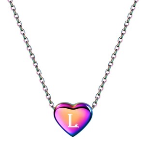 Collar con colgante de corazón de acero inoxidable de 12 mm, colorido, grabado con la letra J, para mujer, regalo, uso diario - Product Image 5