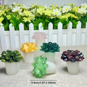 Flor de cristal natural <span class=keywords><strong>planta</strong></span> en maceta tallado artesanías 5-6cm cuarzo rosa fluorita cristal curativo decoración del hogar regalo - Product Image 2