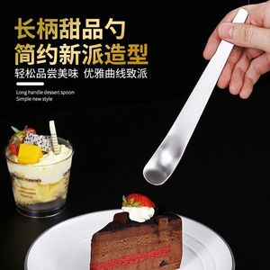 Stainless Steel Dessert Spoon Long Handle Flat Head Cake Ice Cream Cheese Spoon Household Use - Product Image 5