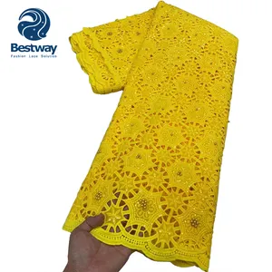 Bestway Jaune 5 Yards Mariage Africain Perles Solubles Dans L'eau Cordon Dentelle Tissu - Product Image 1