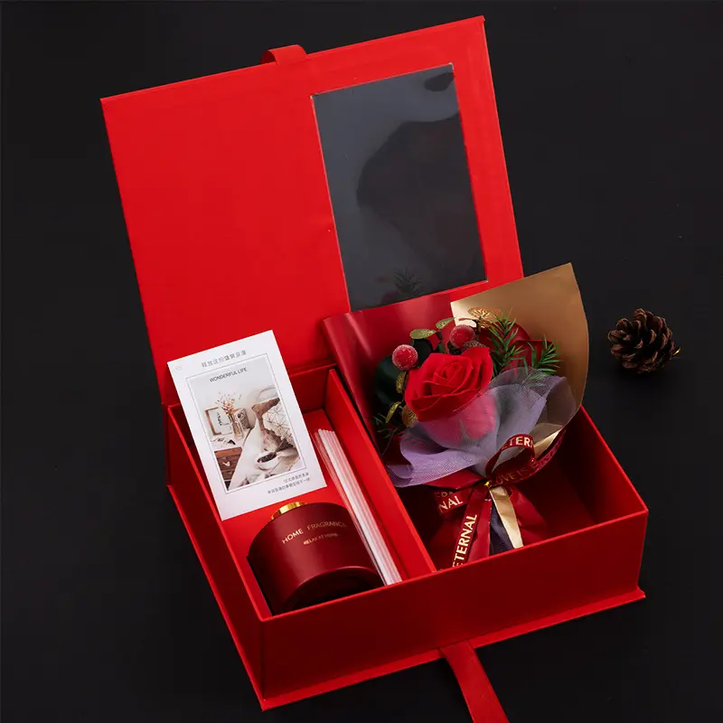 Regalo del Día de la madre 2024 caja de flores rosas artificiales caja de joyería de rosas aromáticas Rojas regalo de rosas de San Valentín