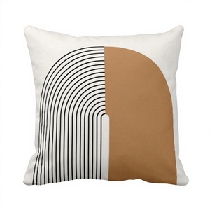 Minimalist Geometric Throw <b>Pillow</b> Cover Cotton Square Brown <b>Black</b> White Screen Printed Washable Decorative Cushion - Product Image 1
