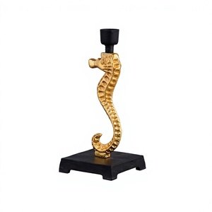 <b>Gold</b> Seahorse Candle <b>Holder</b> Sculpture Handmade Embossed <b>Tea</b> <b>Light</b> Top Home Sealine Nautical Christmas Decoration Heat Resistant - Product Image 1