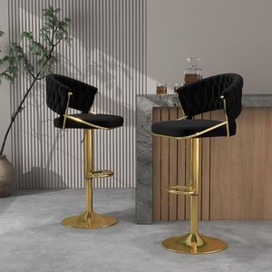 Tabourets de bar en velours tressé de luxe en gros, chaises de bar réglables en acier inoxydable <span class=keywords><strong>doré</strong></span> pour bars, clubs et bistrots - Product Image 1