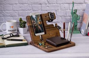 Organizador de Madera para Teléfono, Soporte de Madera para Celular, Soporte para Reloj, Base de Carga de Madera para Hombre - Product Image 6