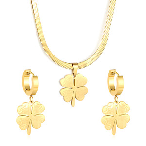 Conjunto de aretes y collar de trébol de cuatro hojas, aleación de zinc, joyería de fiesta para mujer, conjunto de moda. - Product Image 5
