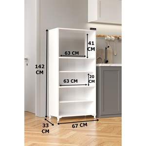 Armoire de cuisine scandinave blanche Nergis à 4 portes et 5 étagères avec unité de rangement pour micro-ondes - Product Image 4