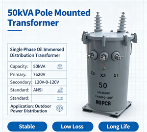 Transformador Monofásico de 50 kVA, Sumergido en Aceite, Montado en Poste, ANSI, de 7620 V a 120/240 V, para Distribución de Energía en Granjas - Product Image 2