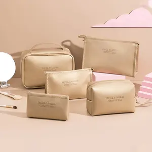 Trousse de toilette de voyage rose avec poignée en cuir PU, maquillage personnalisé, sacs à cosmétiques imperméables ou pochettes de maquillage, vente en gros