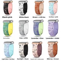 Desain mewah untuk tali jam Apple 45mm DIY untuk tali silikon IWatch dengan ukiran Laser bunga