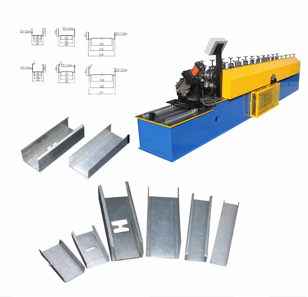 Machine de formage de rouleaux métalliques en forme de profilés C U en acier léger pour cloisons sèches