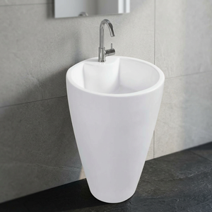 Lavabo rond blanc imprimé, moderne, cylindrique, autoportant, en surface solide - Product Image 4