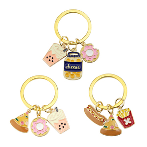 Porte-clés en métal émaillé dur ou souple personnalisé, motif mignon de dessin animé : pain, sandwich, hamburger, fruit, crème glacée, lait, pizza - Product Image 1