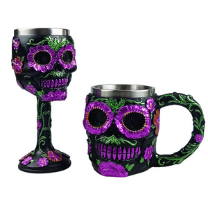 Tasse à bière sous vide en acier inoxydable, motif Tête de mort florale, effet 3D, design original et ludique, cadeau de fête, verre <span class=keywords><strong>rouge</strong></span> - Product Image 6