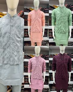 Pijama de diseñador para hombre Koti Kurta listo para usar en el mejor conjunto de 5 colores de tendencia listo para usar Kurta Koti - Product Image 6