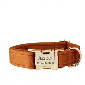 Polyester Caramel Velvet Dog Collar and Leash Set with Bell <b>Bow</b> Personalized Engraved Pet Name Metal Buckle Custom Puppy Gift - Product Image 1
