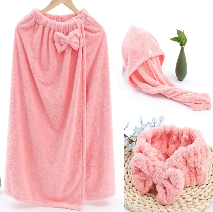 Women Microfiber Bath Towel Wrap Adjustable Soft Body Wraps Dress with Hair Towel