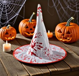 Bloody Horror Scary Costume Accessory Cosplay White 33*38cm 1pc Pointed Creepy Splatter <b>Witch</b> <b>Hat</b> for Halloween - Product Image 1