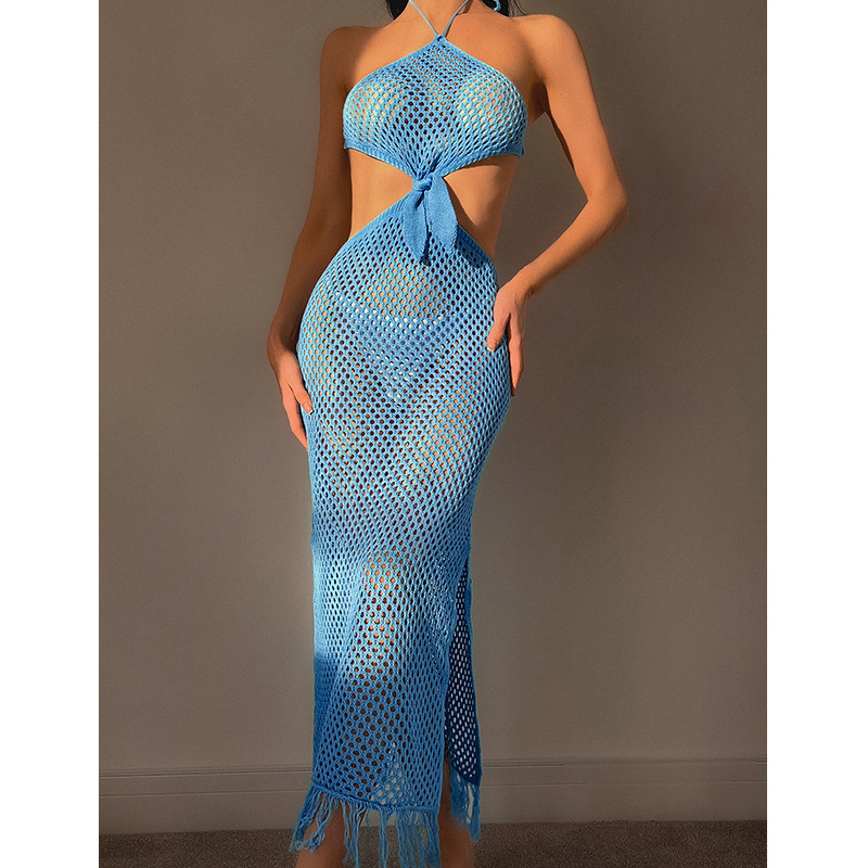 sachin and babi light blue dress Jayden Cowl Neck Halter Slit Cover Up Maxi Dress - Blue/combo main image 0